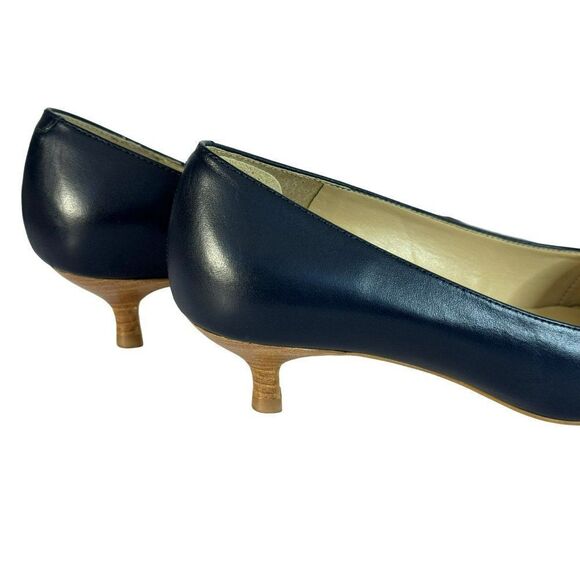 Talbots Indigo Leather Pointed Toe Woodtone Kitten Heel Pippa Vamp Wrap Shoes 6W - Picture 9 of 10